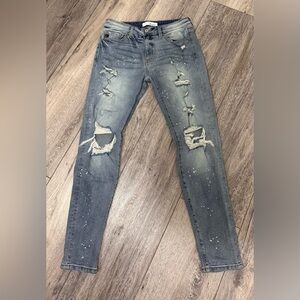 Kancan: High-Rise Paint Splatter Distressed Denim Jeans. Sz 5/26